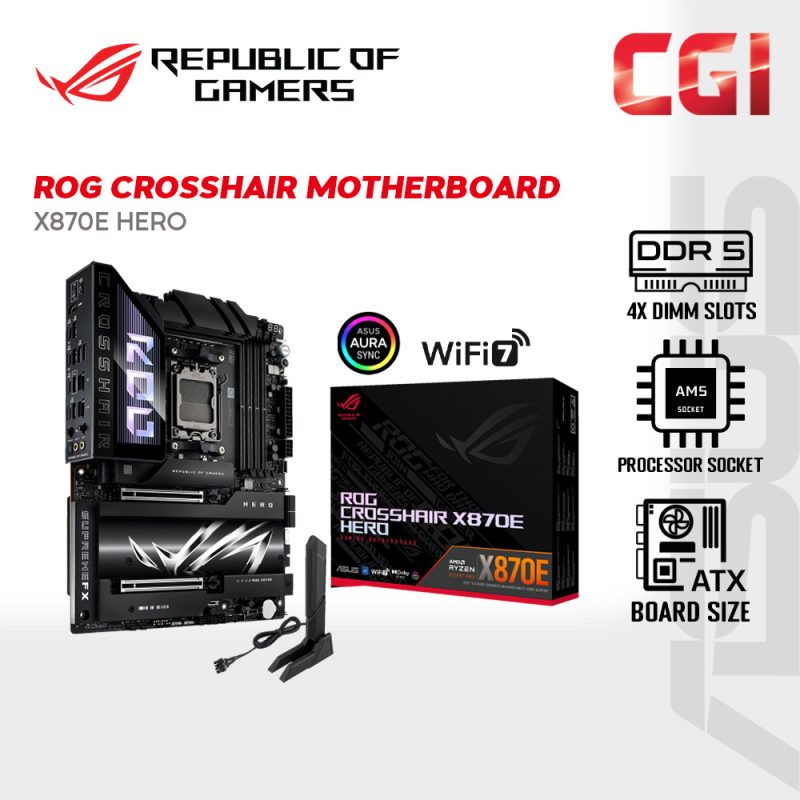 Asus ROG Crosshair X870E Hero AM5 Socket PCIe 5.0 DDR5 WiFi 7 Polymo Lighting II USB 4 Motherboard BUNDLE AMD R7-9800X3D Set