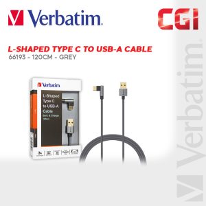 2012706223a8ed87a9f78adcb5b726d3.jpeg Verbatim 66193 120cm L-Shaped USB to Type-C Cable - Grey