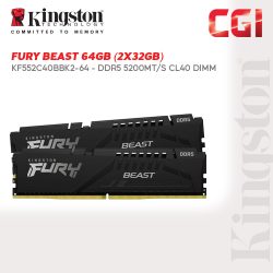 Kingston FURY Beast 64GB(Kit of 2) DDR5-5200 CL40 288-Pin DIMM Kit - KF552C40BBK2-64