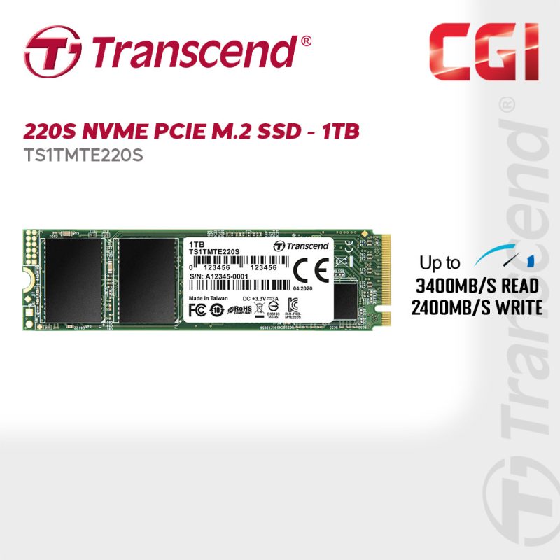Transcend 1TB 220S PCle 3D NAND M.2 Gen 3x4 SSD - TS1TMTE220S