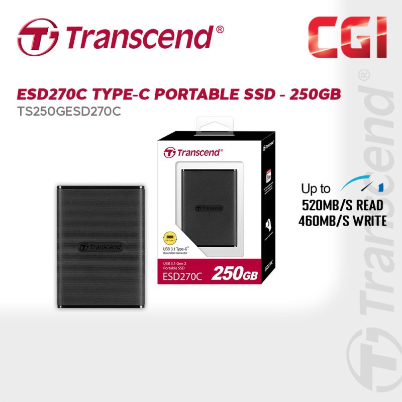 Transcend 250GB ESD270C USB 3.1 Gen 2 Type-C Portable SSD - TS250GESD270C