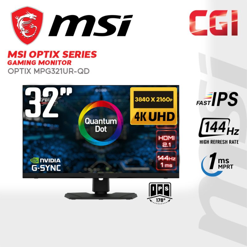 MSI 32" Optix MPG321UR-QD UHD 144Hz 1ms G-Sync IPS Gaming Monitor