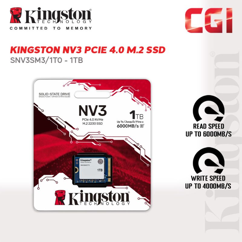 Kingston 1000G M.2.2230 NV3 PCIe 4.0 NVMe SSD - SNV3SM3/1T0