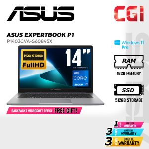 Asus 14" ExpertBook P1 P1403 Laptop Intel i7-13620H 16GB 512GB FHD Win11Pro 3Y Onsite - P1403CVA-S60845X