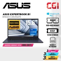Asus 15.6" ExpertBook B1 B1502CVA Laptop Intel i7-1355U 8G+8G 512G FHD Win11Pro 3Y Onsite - B1502CV-ANJ3427X
