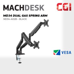 MachDesk MD34 Dual Performance Gas Spring Monitor Arm - Black (MD34-A02B)