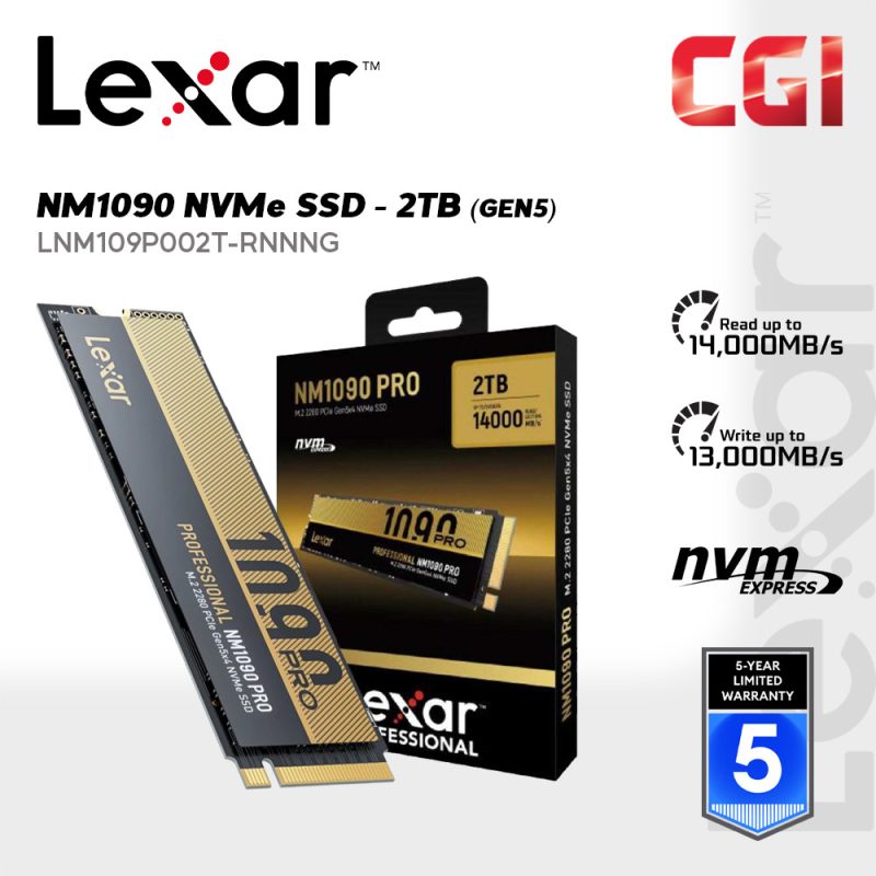 Lexar 2TB Professional NM1090 PRO PCIe 5.0 NVMe M.2.2280 SSD - LNM109P002T