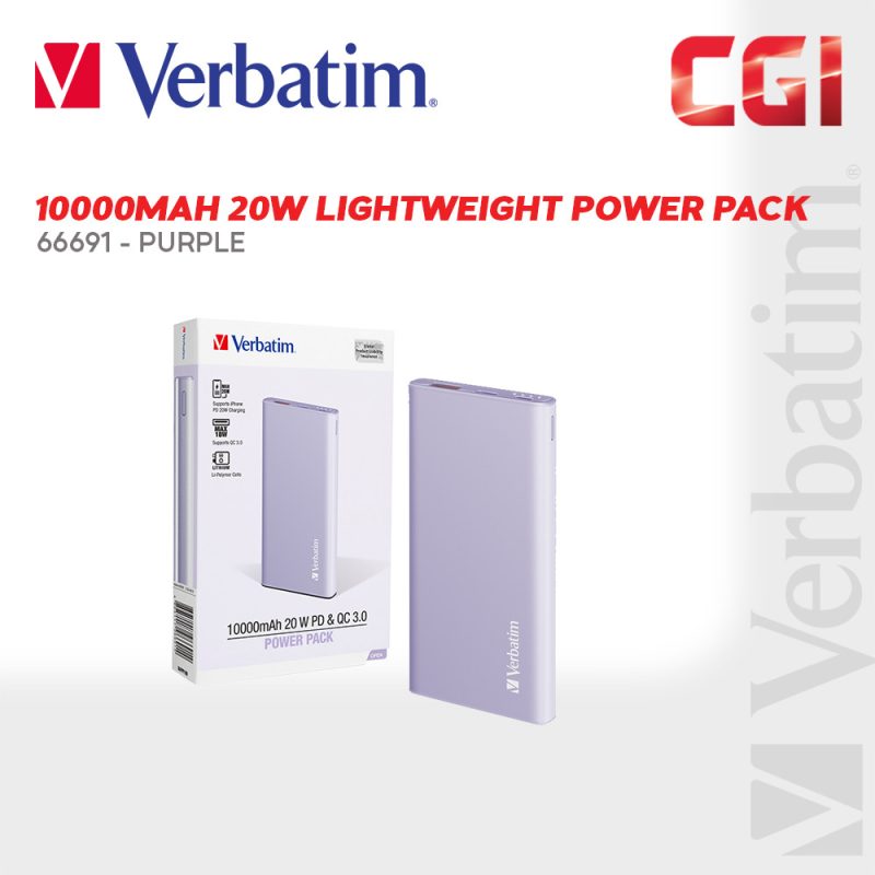 Verbatim 66691 10000mAh 20W Lightweight Power Pack - Purple
