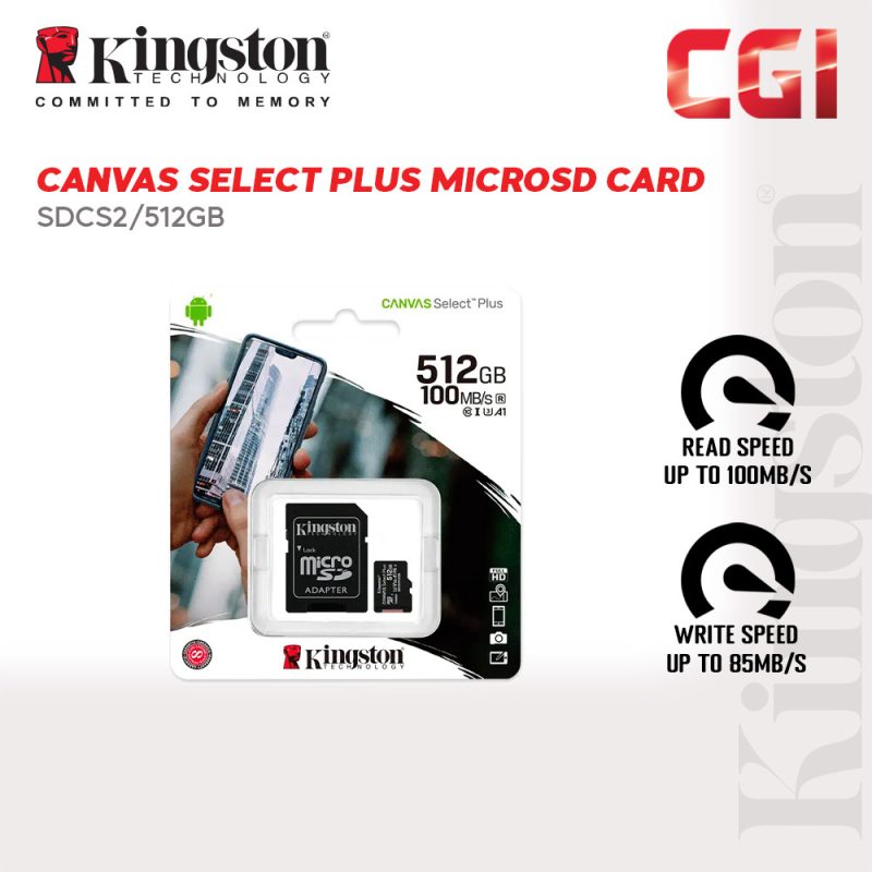 Kingston Canvas Select Plus 512GB Micro SD Card - SDCS2/512GB
