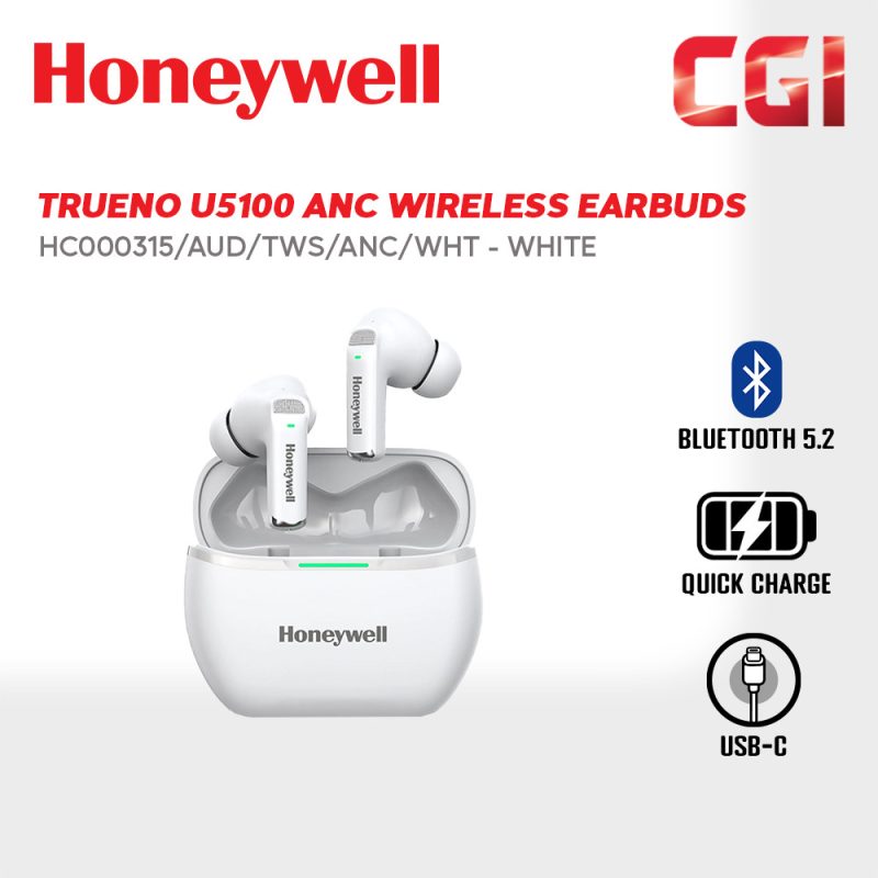 Honeywell Trueno U5100 Truly Wireless ANC Earbuds (White) - HC000315/AUD/TWS/ANC/WHT