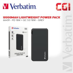 Verbatim 66439 10000mAh Lightweight Power Pack (PD 18W + QC 3.0 18W) - Grey