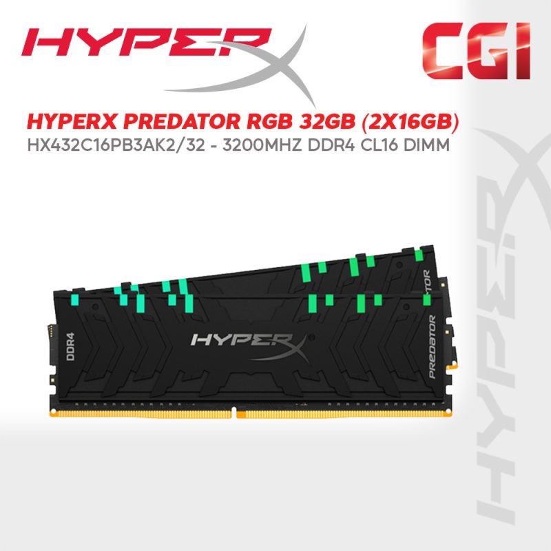 HyperX Predator RGB 32GB (2x16GB) 3200MHz DDR4 CL16 DIMM (HX432C16PB3AK2/32)