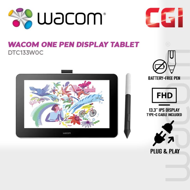 Wacom One 13.3" DTC133W0C FHD interactive Pen Display Tablet