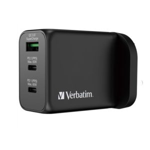 5a4f480a78e695a3c595ff8a8fad09cf.jpeg Verbatim 66716 3 Port 65W PD 3.0 & QC 3.0 GaN Charger - Black
