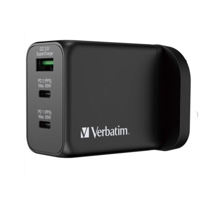 5a4f480a78e695a3c595ff8a8fad09cf.jpeg Verbatim 66716 3 Port 65W PD 3.0 & QC 3.0 GaN Charger - Black