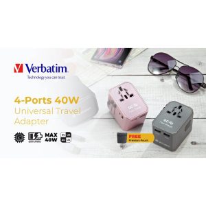 Verbatim 66433 4-Ports 45W PD & QC Universal Portable Travel Adapter - Grey