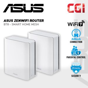 Asus ZenWiFi BT8 Tri-Band WiFi 7 6 GHz 14 Gbps 5900 sq.ft Parental Control Smart Aimesh Extendable Router (2PK in White)