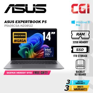 6aebc1d7cde0555f195d01903f58c489.jpeg Asus 14" ExpertBook P5 P5405CSA Laptop Ultra 7 258V 32GB 1TB WQXGA Win11Pro 3Y Onsite - P5405CSA-NZ0812X