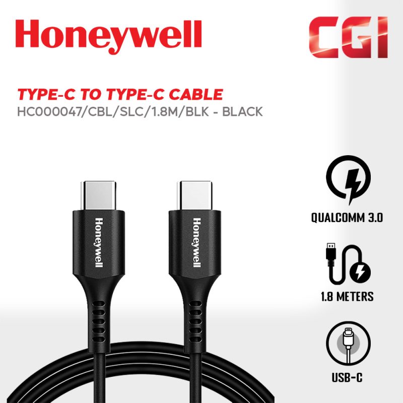 6cd30e4e3695273bbb64e18a5779f14d.jpeg Honeywell Type-C to Type-C Cable 1.8 Meter (Black) - HC000047/CBL/SLC/1.8M/BLK