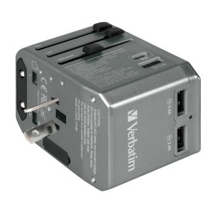 Verbatim 66433 4-Ports 45W PD & QC Universal Portable Travel Adapter - Grey