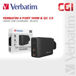Verbatim 66545 4 Port 100W PD 3.0 & QC 3.0 GaN USB Charger - Black