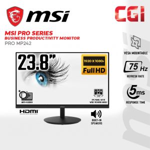 MSI 23.8" MP242 Full HD 5ms 75Hz IPS Productivity Monitor with Built-in Speaker