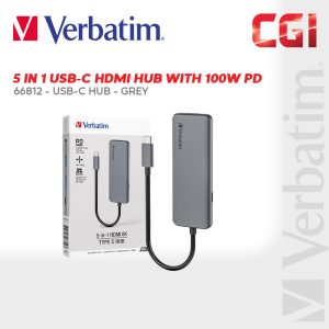6f9c8fddc105fb259220e3e455532922.jpeg Verbatim 66812 5-in-1 USB & 8K HDMI Hub with 100W PD 3.0 Charging - Grey