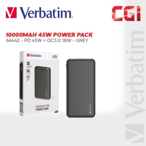 Verbatim 66442 10000mAh 45W Power Pack with digital display (PD 45W + QC3.0 18W) - Grey