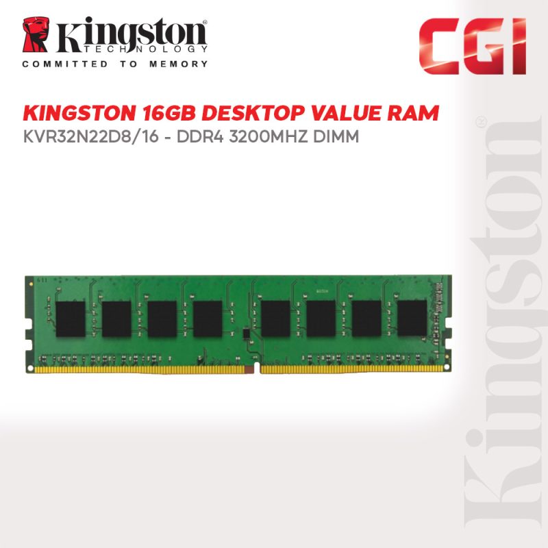 Kingston 16GB DDR4 3200Mhz Deskstop Value Ram - KVR32N22D8/16