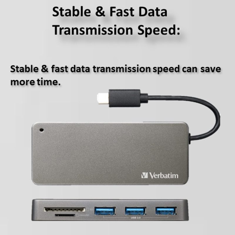 7ccef473db993023f4250f8862df8ae3.jpeg Verbatim 65679 5-in-1 USB-C 3.1 & Card Reader Hub - Grey
