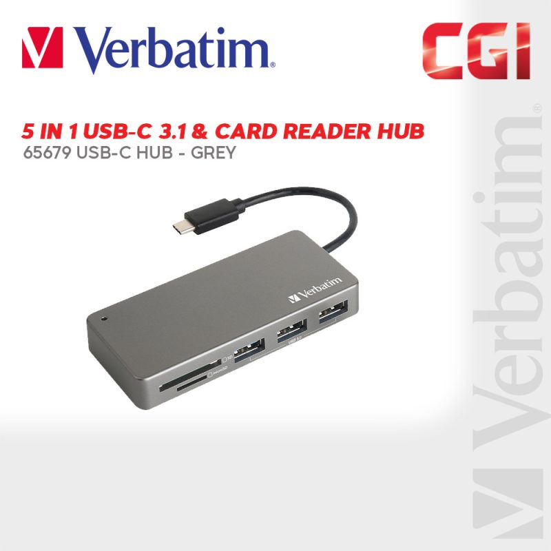 85c562b05fb21dd2a4ae20f9d7a7126b.jpeg Verbatim 65679 5-in-1 USB-C 3.1 & Card Reader Hub - Grey