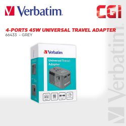 Verbatim 66433 4-Ports 45W PD & QC Universal Portable Travel Adapter - Grey