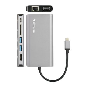 8c7996122586b836f22a66bbb33dd6de.jpeg Verbatim 66148 8-in1 Type-C Portable Dock with 100W PD Charging - Grey