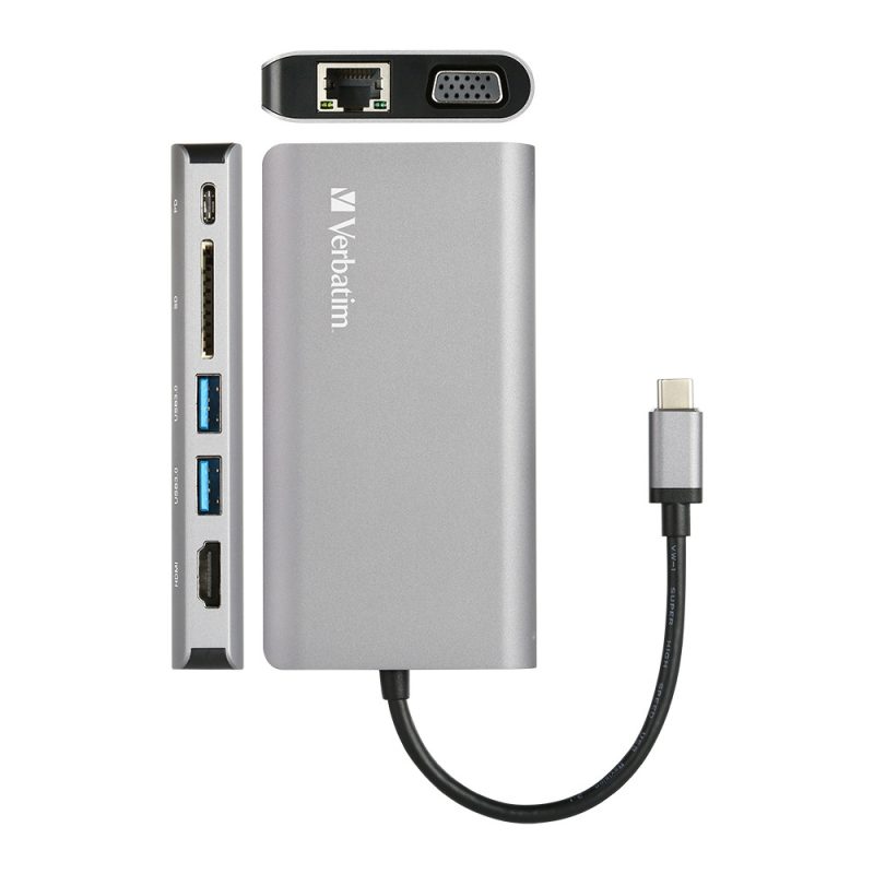 8c7996122586b836f22a66bbb33dd6de.jpeg Verbatim 66148 8-in1 Type-C Portable Dock with 100W PD Charging - Grey