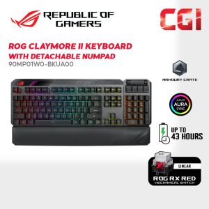 Asus ROG Claymore II  Gaming Mechanical Keyboard with Detachable Numpad- Red Switches (90MP01W0-BKUA00)