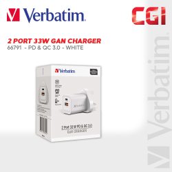 Verbatim 66791 2 Port 33W PD & QC 3.0 GaN Charger - White