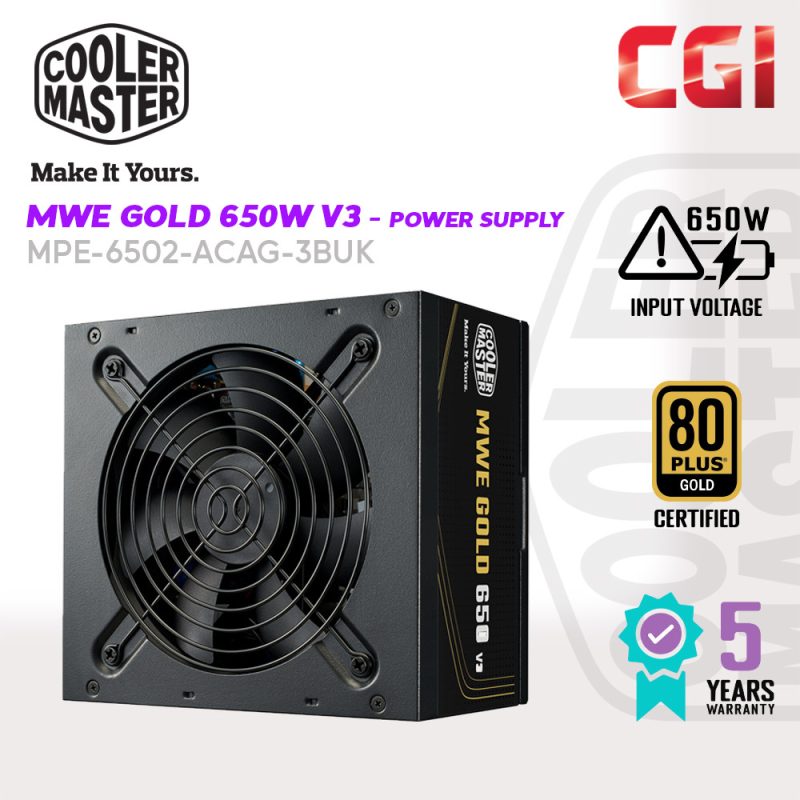 Cooler Master MWE Gold 650W V3 ATX 3.1 Non-Modular PSU - MPE-6502-ACAG-3BUK