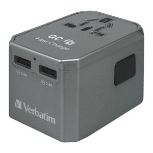 Verbatim 66433 4-Ports 45W PD & QC Universal Portable Travel Adapter - Grey