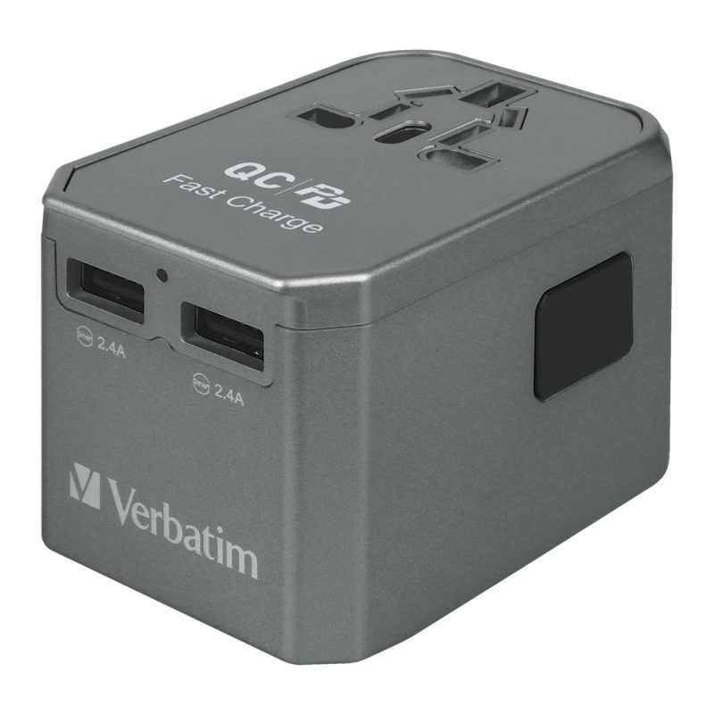 Verbatim 66433 4-Ports 45W PD & QC Universal Portable Travel Adapter - Grey