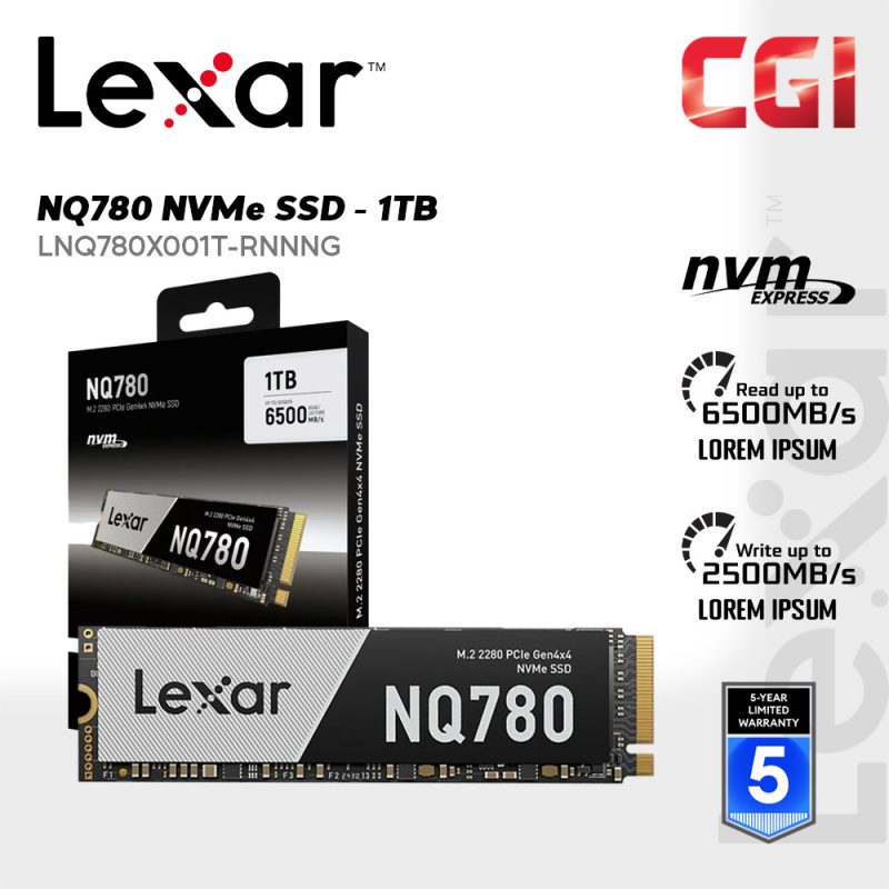 Lexar 1TB NQ780 M.2.2280 PCIe Gen 4x4 NVMe SSD - LNQ780X001T