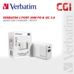 Verbatim 66633 2 Port 20W PD & QC 3.0 USB Charger - White