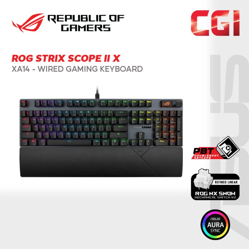 Asus XA14 ROG Strix Scope II X Mechanical Hot Swappable PBT / UV-Coated ABS Doubleshot Wired Gaming Keyboard