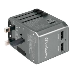 Verbatim 66433 4-Ports 45W PD & QC Universal Portable Travel Adapter - Grey