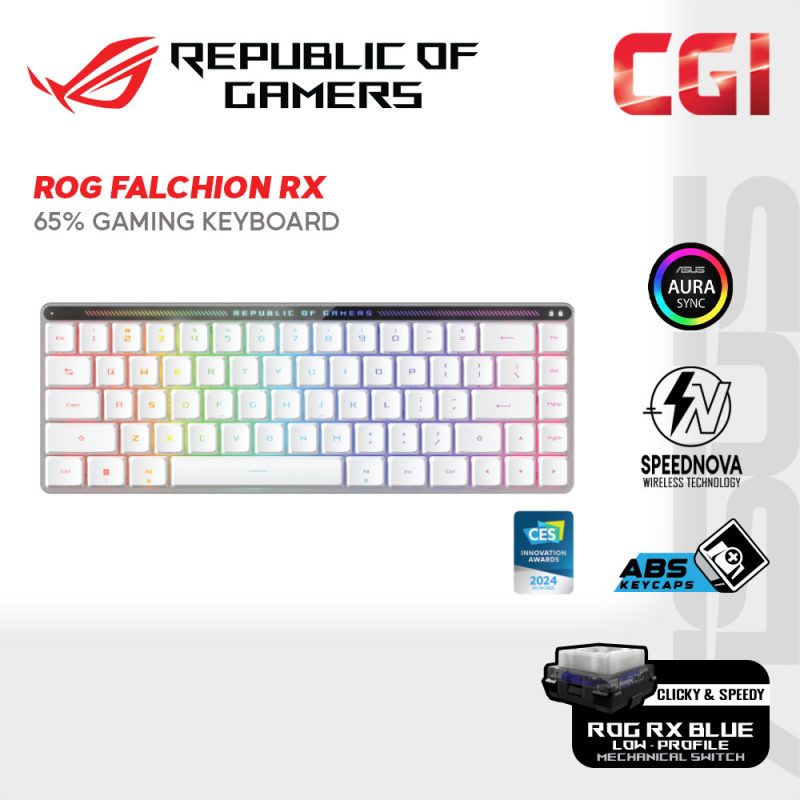 Asus M603 Blue Switch ROG Falchion RX Low Profile 65% Compact SpeedNova Wireless Tri-Mode Gaming Keyboard