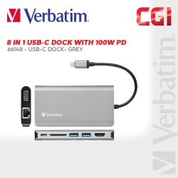 Verbatim 66148 8-in1 Type-C Portable Dock with 100W PD Charging - Grey