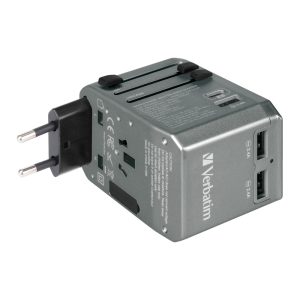 Verbatim 66433 4-Ports 45W PD & QC Universal Portable Travel Adapter - Grey
