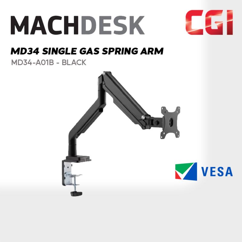 MachDesk MD34 Single Performance Gas Spring Monitor Arm - Black (MD34-A01B)