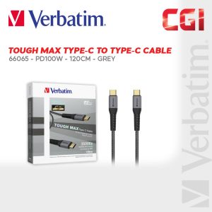 Verbatim 66065 120cm Tough Max E-Marker Kevlar Type-C to Type-C Cable (PD100W) - Grey