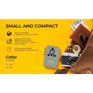 Verbatim 66433 4-Ports 45W PD & QC Universal Portable Travel Adapter - Grey