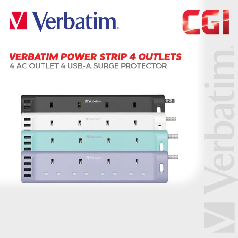 db93624de90a5335dd469dabe517a009.jpeg Verbatim 13A 4 AC Outlet 4 USB-A Powers Power Strip Surge Protector (UK)